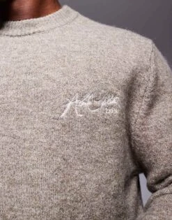 River Island Soft Knit Graphic Jumper In Light Brown For Men -Layered Clothes 207479439 3