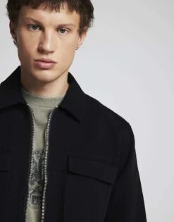 River Island Zip Up Twill Overshirt In Black For Men 9 River Island Zip Up Twill Overshirt In Black For Men -Layered Clothes 207479446 3