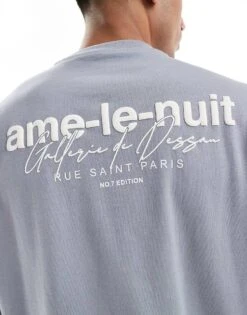 River Island Oversized Ame Le Nuit T-shirt In Grey For Men -Layered Clothes 207479479 3