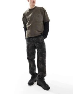 River Island Baggy Cargo Trousers In Dark Camo For Men Brown - Dark