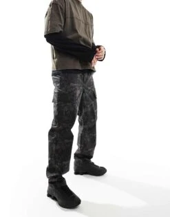 River Island Baggy Cargo Trousers In Dark Camo For Men Brown - Dark -Layered Clothes 207479503 4