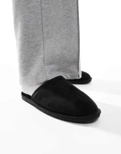 River Island Faux Fur Lined Slippers In Black For Men