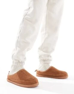 River Island Faux Suede Mule Slippers In Chestnut For Men Brown - Light