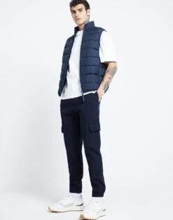 River Island Regular Fit Quilted Gilet In Navy For Men
