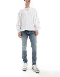 River Island Skinny Fit Jeans In Vintage Midwash Blue For Men Blue - Medium -Layered Clothes 207528613 1 bluemedium 1