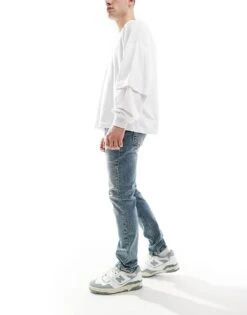 River Island Skinny Fit Jeans In Vintage Midwash Blue For Men Blue - Medium -Layered Clothes 207528613 3