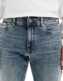 River Island Skinny Fit Jeans In Vintage Midwash Blue For Men Blue - Medium -Layered Clothes 207528613 5