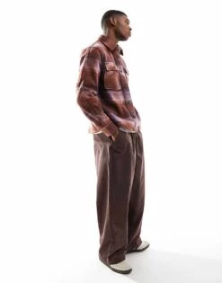 River Island Check Overshirt In Purple For Men Pink - Dark -Layered Clothes 207609266 3