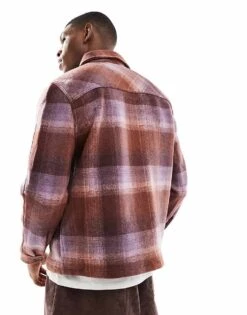 River Island Check Overshirt In Purple For Men Pink - Dark -Layered Clothes 207609266 4