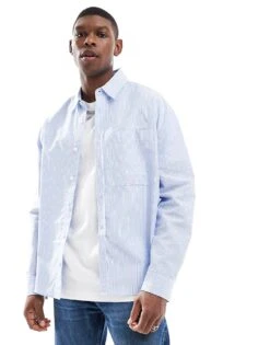 River Island Relaxed Fit Shirt In Blue Stripe For Men Blue - Light