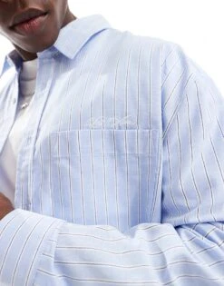 River Island Relaxed Fit Shirt In Blue Stripe For Men Blue - Light -Layered Clothes 207609300 3