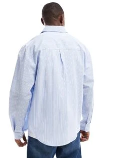 River Island Relaxed Fit Shirt In Blue Stripe For Men Blue - Light -Layered Clothes 207609300 4