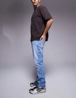 River Island Straight Fit Jeans In Lightwash Blue For Men Blue - Light -Layered Clothes 207609310 3