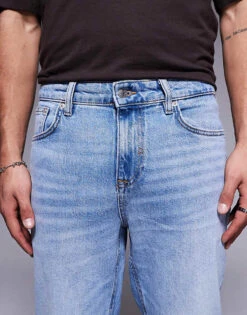 River Island Straight Fit Jeans In Lightwash Blue For Men Blue - Light -Layered Clothes 207609310 5