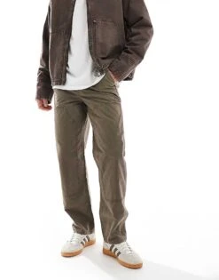 River Island Relaxed Fit Workwear Trousers In Brown For Men
