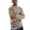River Island Brushed Knit Jumper In Stone Breton Stripe For Men Stone - Medium