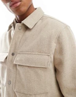 River Island Overshirt In Light Stone For Men Stone - Light -Layered Clothes 207609397 4