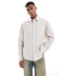 River Island Relaxed Fit Shirt In Beige Stripe For Men Stone - Medium -Layered Clothes 207609404 1 stonemedium 1