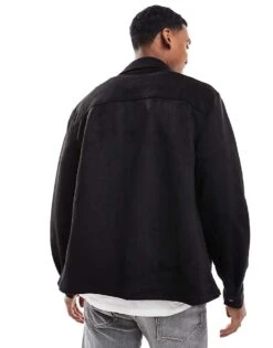 River Island Faux Suede Overshirt In Black For Men -Layered Clothes 207609411 4