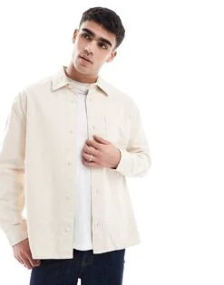 River Island Relaxed Fit Overdyed Shirt In Ecru For Men