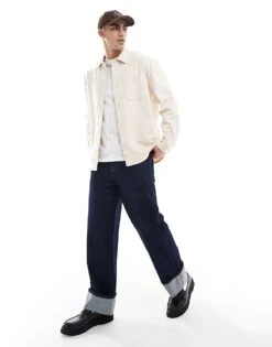 River Island Relaxed Fit Overdyed Shirt In Ecru For Men -Layered Clothes 207622090 3