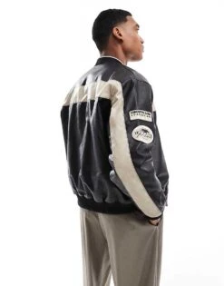 River Island Mono Sport Bomber Jacket In Black For Men -Layered Clothes 207622091 4