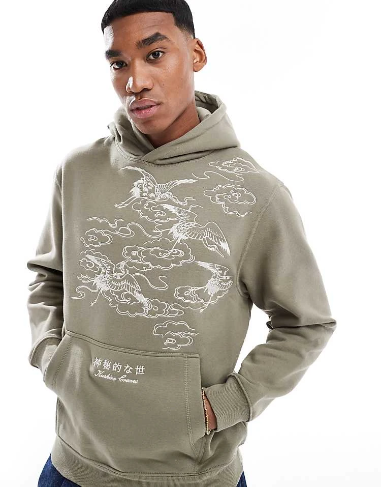 River Island Oversized Embroidered Crane Hoodie In Khaki For Men Khaki - Light 3 River Island Oversized Embroidered Crane Hoodie In Khaki For Men Khaki - Light