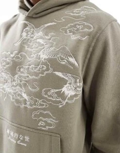 River Island Oversized Embroidered Crane Hoodie In Khaki For Men Khaki - Light 9 River Island Oversized Embroidered Crane Hoodie In Khaki For Men Khaki - Light -Layered Clothes 207622105 3