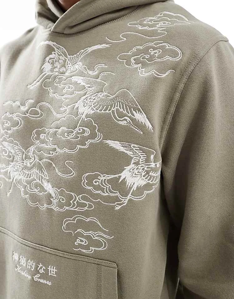 River Island Oversized Embroidered Crane Hoodie In Khaki For Men Khaki - Light 5 River Island Oversized Embroidered Crane Hoodie In Khaki For Men Khaki - Light - Image 3