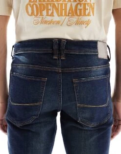 River Island Skinny Fit Jeans In Faded Darkwash Blue For Men Blue - Dark -Layered Clothes 207622119 4