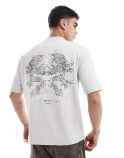 River Island Dragon Back Print T-shirt In Grey For Men -Layered Clothes 207622151 1 grey 1