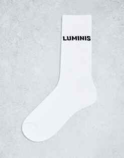 River Island Luminis Script Tube Socks In White For Men