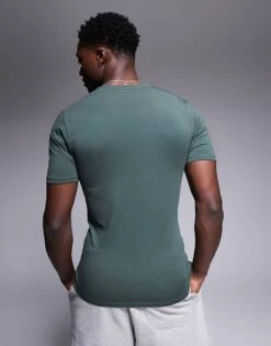 River Island Muscle Fit T-shirt In Dark Khaki For Men Khaki - Dark -Layered Clothes 207622186 3