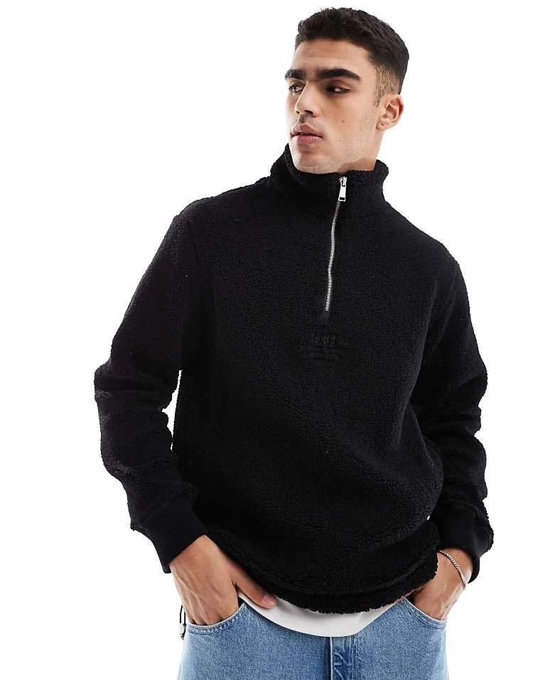 River Island 1987 Half Zip Fleece In Black For Men 4 River Island 1987 Half Zip Fleece In Black For Men - Image 2