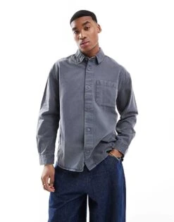 River Island Relaxed Fit Overdyed Shirt In Blue For Men