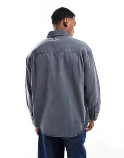 River Island Relaxed Fit Overdyed Shirt In Blue For Men -Layered Clothes 207622213 4