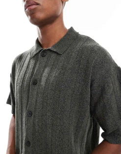 River Island Knitted Rib Overshirt In Khaki For Men Khaki - Dark -Layered Clothes 207627282 4