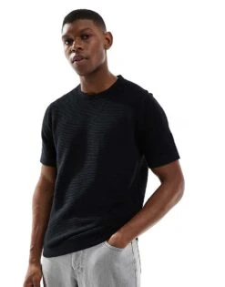 River Island Knitted T-shirt In Black For Men -Layered Clothes 207627297 1 black 1