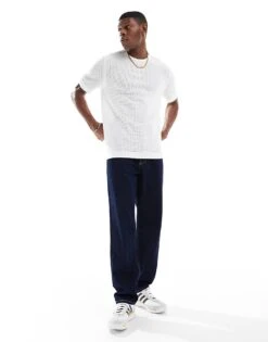 River Island Knitted T-shirt In White For Men -Layered Clothes 207627313 3