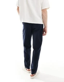 River Island Linen Blend Pull On Trousers In Navy For Men -Layered Clothes 207627314 3