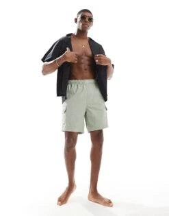 River Island Cargo Swim Shorts In Light Green For Men Green - Light -Layered Clothes 207627339 3