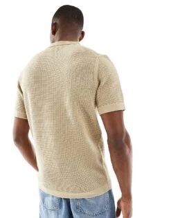 River Island Knitted T-shirt In Light Khaki For Men Khaki - Light -Layered Clothes 207627340 3