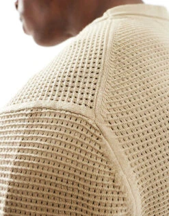 River Island Knitted T-shirt In Light Khaki For Men Khaki - Light -Layered Clothes 207627340 4