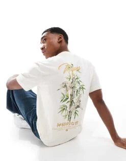 River Island Naha Cranes Back Print T-shirt In Ecru For Men -Layered Clothes 207627345 1 ecru 1