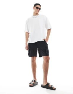 River Island Cargo Shorts In Black For Men