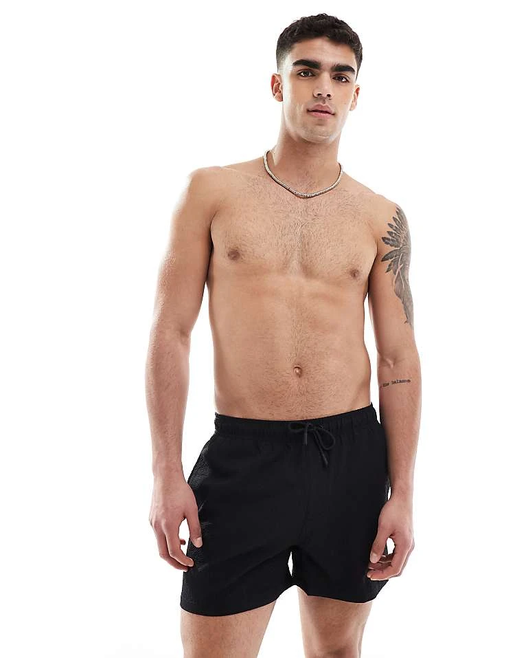 River Island Seersucker Swim Trunks In Black For Men 7 River Island Seersucker Swim Trunks In Black For Men - Image 5