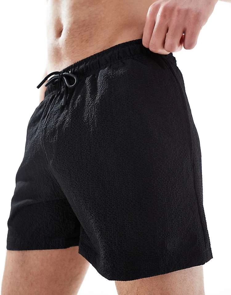 River Island Seersucker Swim Trunks In Black For Men 4 River Island Seersucker Swim Trunks In Black For Men - Image 2