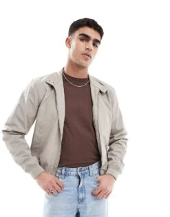 River Island Harrington Jacket In Light Stone For Men Stone - Light