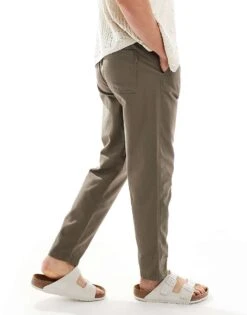 River Island Linen Blend Pull On Trousers In Brown For Men -Layered Clothes 207627428 3