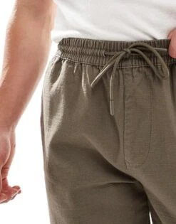 River Island Linen Blend Pull On Trousers In Brown For Men -Layered Clothes 207627428 5